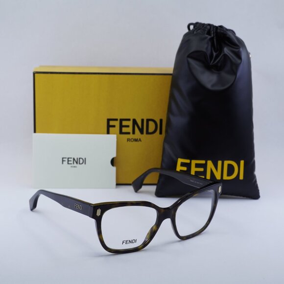 Fendi FE50055I 052 Square Eyeglasses 54mm - Dark Havana